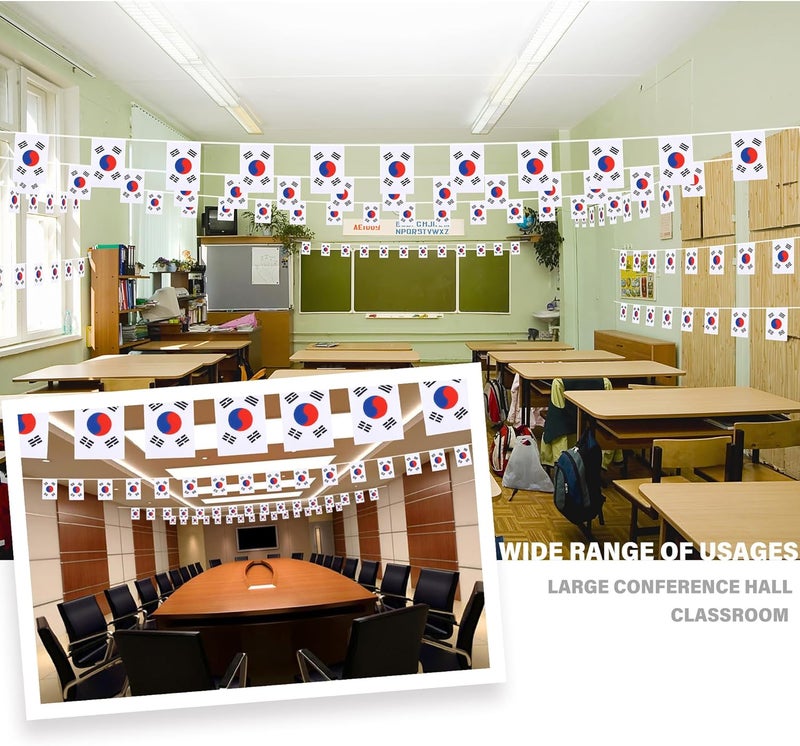 MVPRING Korea String Flag Pennant Banner, Small Mini Korean Flags Bunting Banner, National Country Decoration for School, Party, Sports Events, 33 Feet 30 Flags - Image 2
